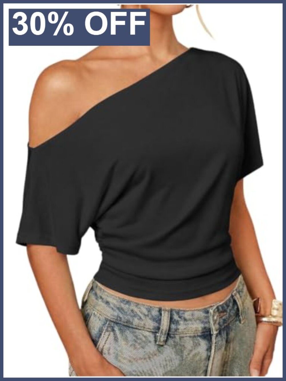 Off Shoulder Crop Top Short Sleeve Going Out T Shirt